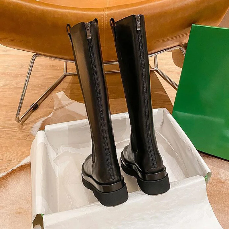 GCYCG Brand 2023 Genuine Leather Knee High Boots For Women Thick Heeled Autumn Winter Warm Shoes Woman High Motorcycle Boots