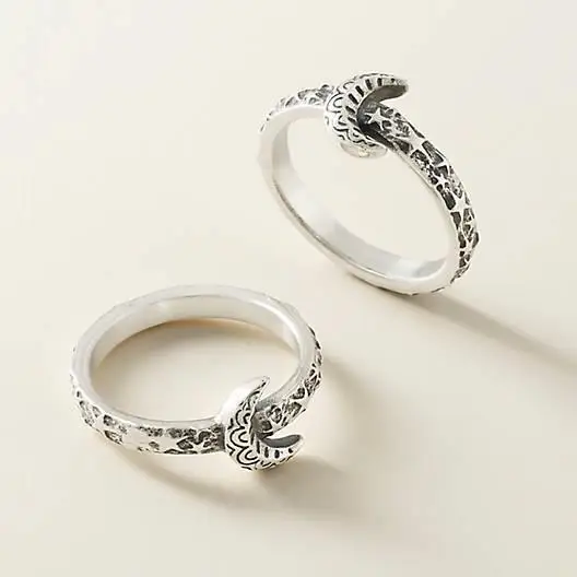 

Vintage Fashion Silver Alloy Moon Thai Silver Ring for Women Girl Party Jewelry Gift