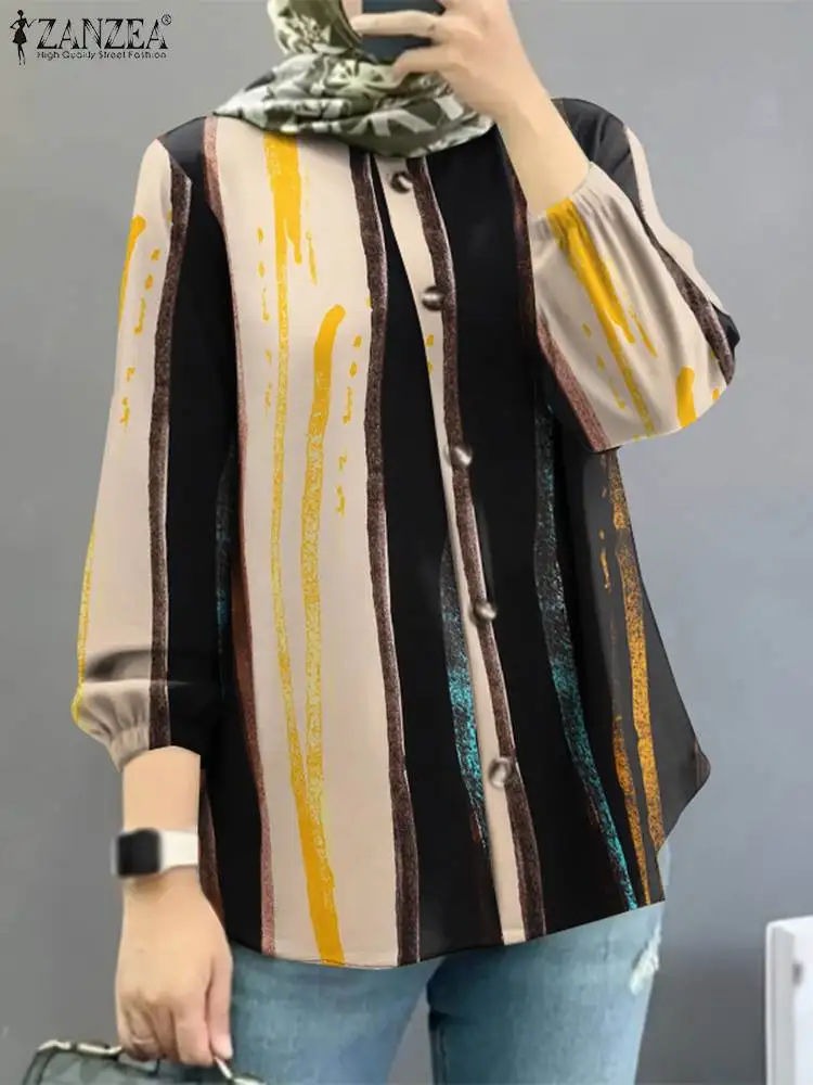 

Женская модная мусульманская блузка ZANZEA с принтом, Осенние Топы с длинным рукавом, Женская Повседневная Праздничная рубашка, винтажная Рабочая сорочка оверсайз
