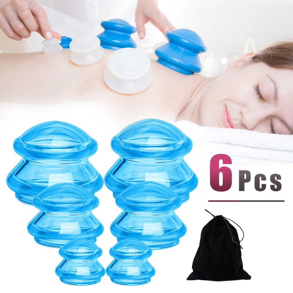 

6pcs Silicone Cupping Therapy Set Premium Transparent Vacuum Suction Jars Body Face Massage Cupping Anti Cellulite Weight Loss