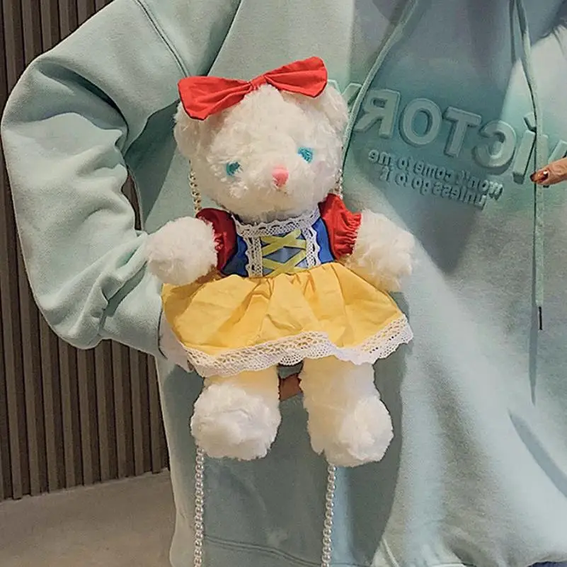 

Plush Backpack Kawaii Cartoon Lolita Bear Plush Bag Pearl Strap Cross Shoulder Bag Mobile Phone Shoulder Bag Coin Purse Toy Gift