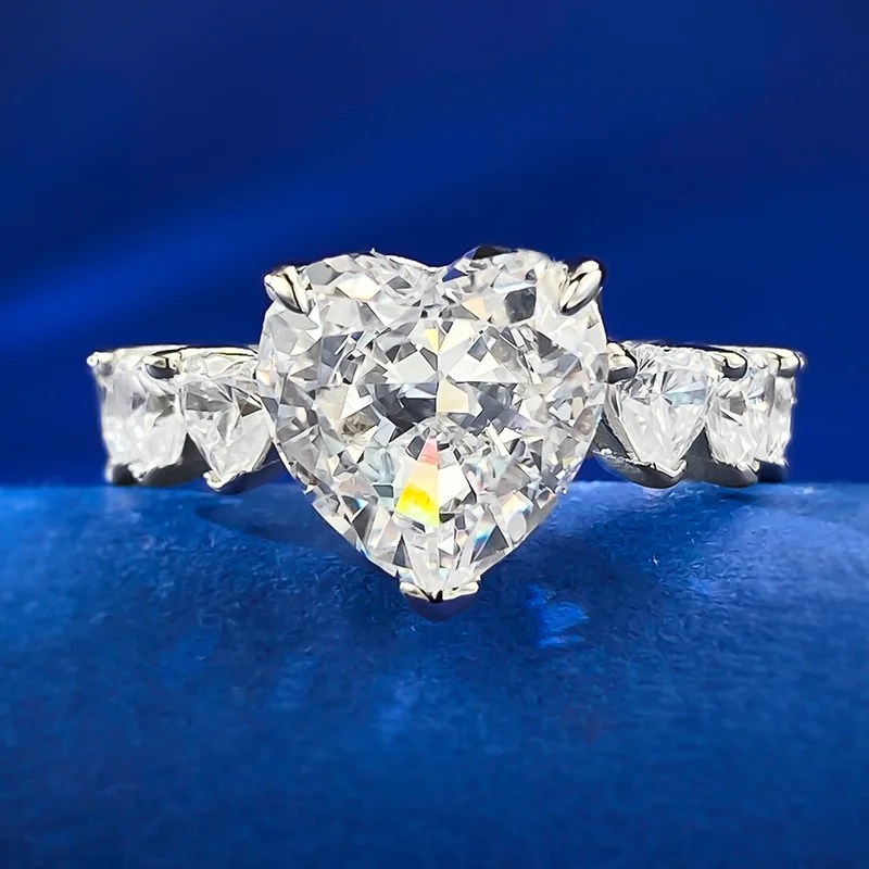 

Новинка 2023, модное кольцо из стерлингового серебра 925 пробы в виде любовных рядов, серебряное кольцо пробы с сердечком 5 карат, обручальное кольцо с бриллиантом универсальное