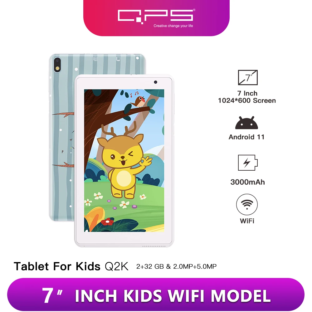 

QPS Q2K Android Kid Tablet 7 inch 2GB RAM 32GB Rom 3000mAh Children's educational learning tablet
