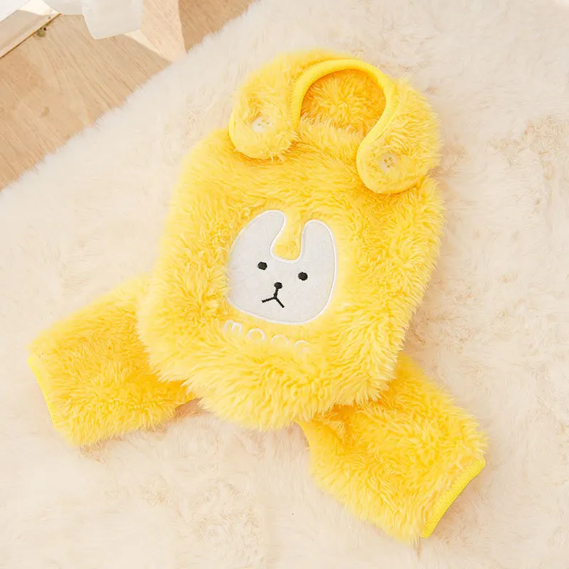 

Dog Clothes Jeans Autumn And Winter New Coral Velvet Thick Cute Stick Rabbit Cloth Strap Four Legs Cat Pet