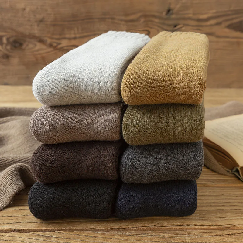 Men's Socks Winter Thick Warm Wool Socks Harajuku Retro Business Casual Cashmere Long Socks 3 Pair