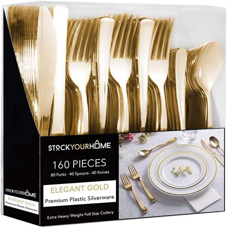 

160-Piece Gold Plastic Silverware Set Includes 80 Forks, 40 Knives, 40 Spoons