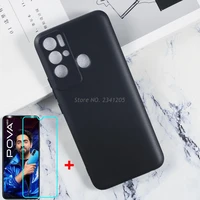 plain silicone fitted case for tecno pova neo soft black tpu phone cover with tempered glass for tecno pova neo screen protector