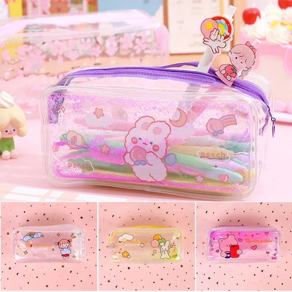 

Transparent Cartoon Pencil Case Portable Large Capacity Stationery Storage Bag Great Gift for Boys Girls Cosmetic Organizer