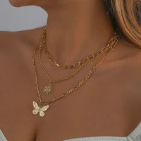 vintage hip hop multi layered butterfly heart snake pendant necklace women retro triple layer geometric clavicle chain choker