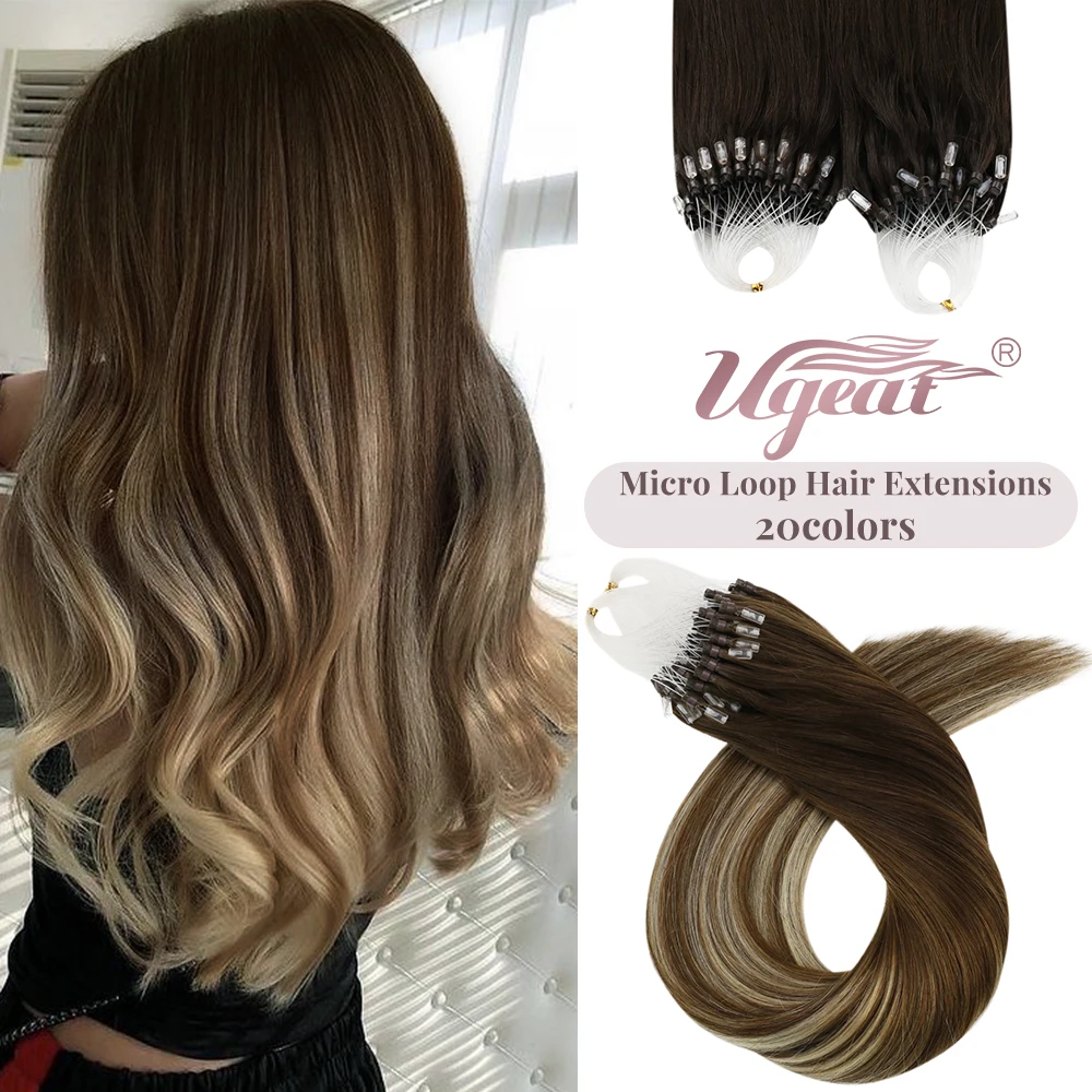 

Ugeat Micro Loop Hair Extensions Human Hair 14-24" Micro Bead Human Hair 100g/pack Pre Bonded Remy Hair Extensions For women