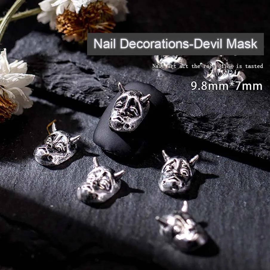 

3Pcs Devil Mask Nail Art Accessories Vintage Alloy Nail Charm Dark Style Halloween Nails Art Decoration/Nail Supplies