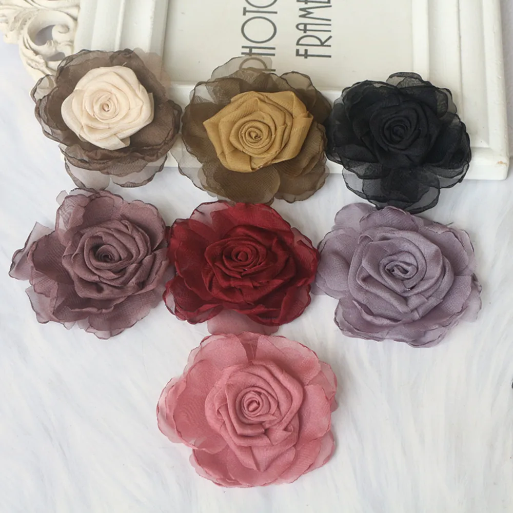 

10Pcs 6CM Chiffon Satin Fabric Rose Flower Patch Handmade DIY Crafts Children Headwear Decor Hats Clothing Necklace Accessories