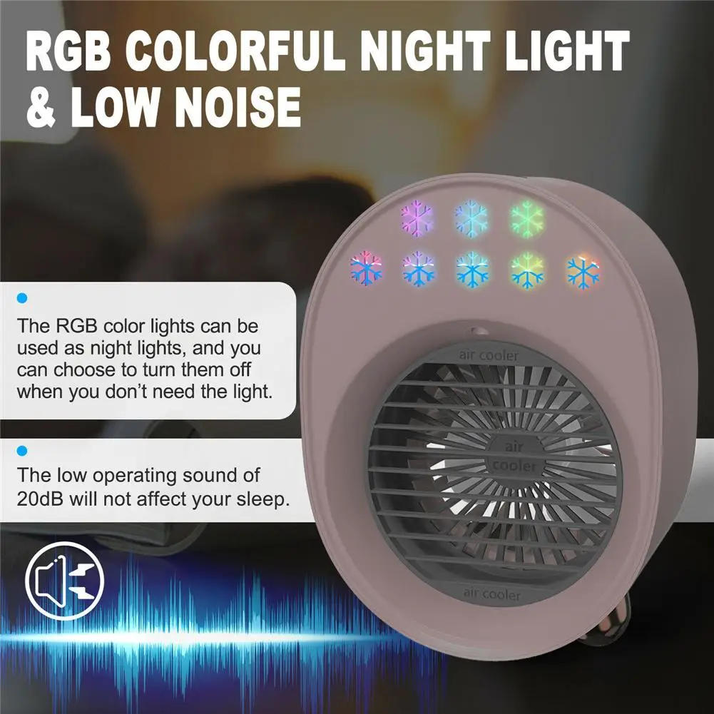 

Портативный мини-кондиционер с Rgb-подсветкой, настольный вентилятор с низким уровнем шума, Usb источник питания, кулер-увлажнитель Purifier, для о...