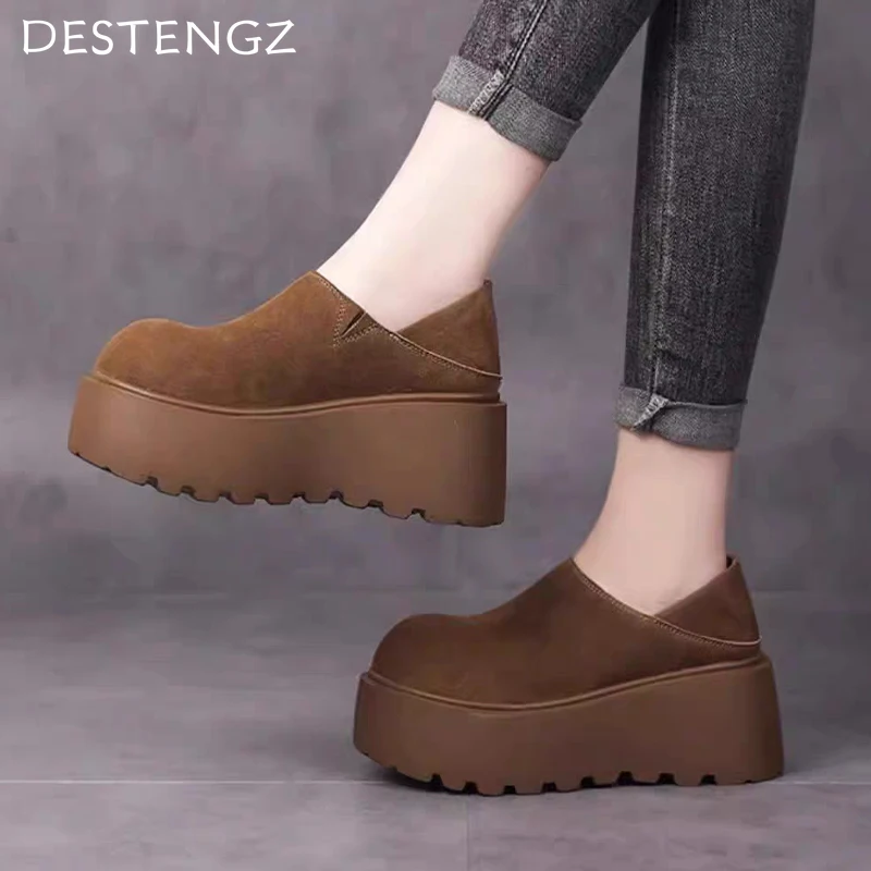 Женские зимние ботинки с леопардовым принтом на платформе замшевая обувь