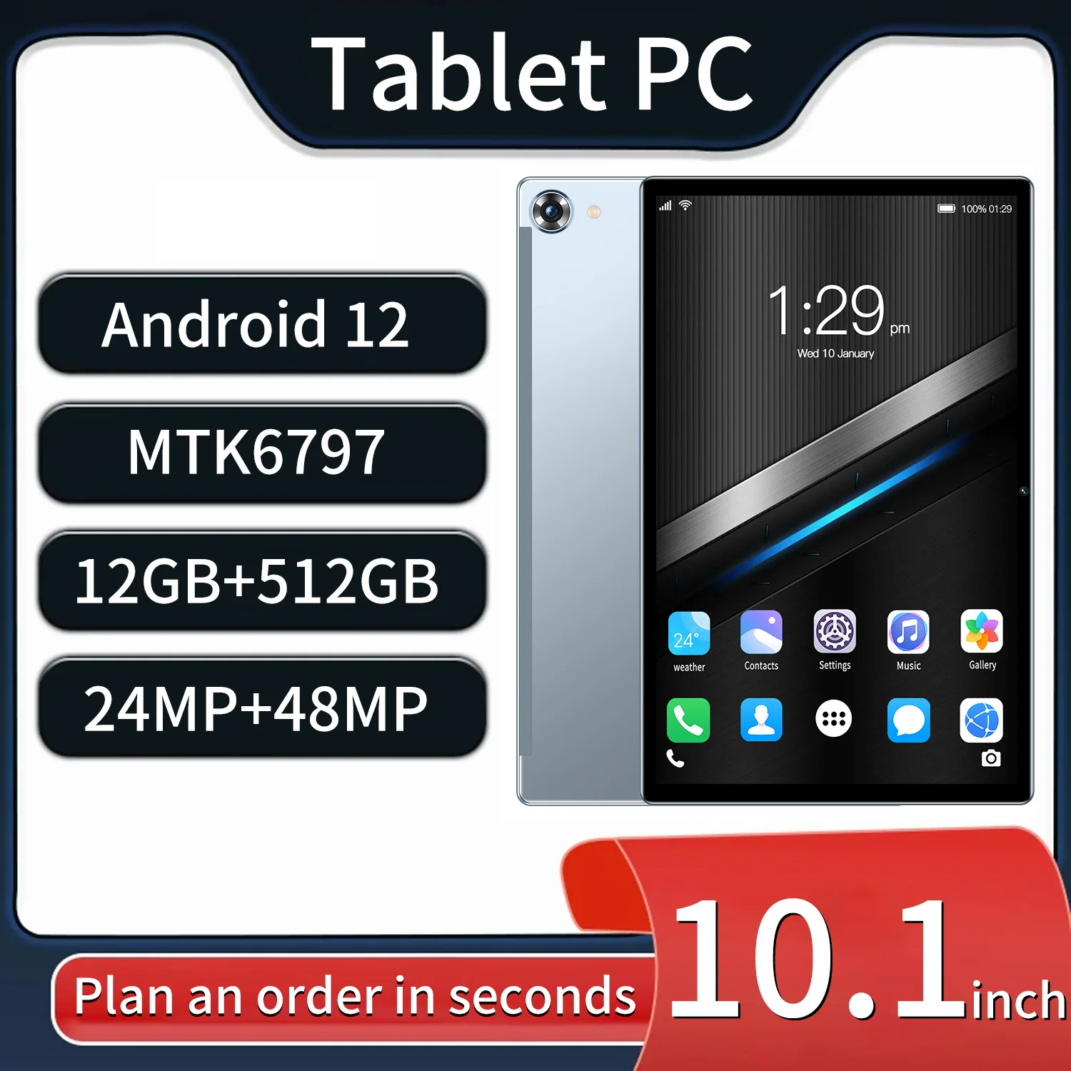 

New Pad Global Version Android 12 12G+512GB 10.1 Inch WiFi Tablet PC Tab 8000mAh Dual SIM Tablet Camera GPS 5G Call Phone