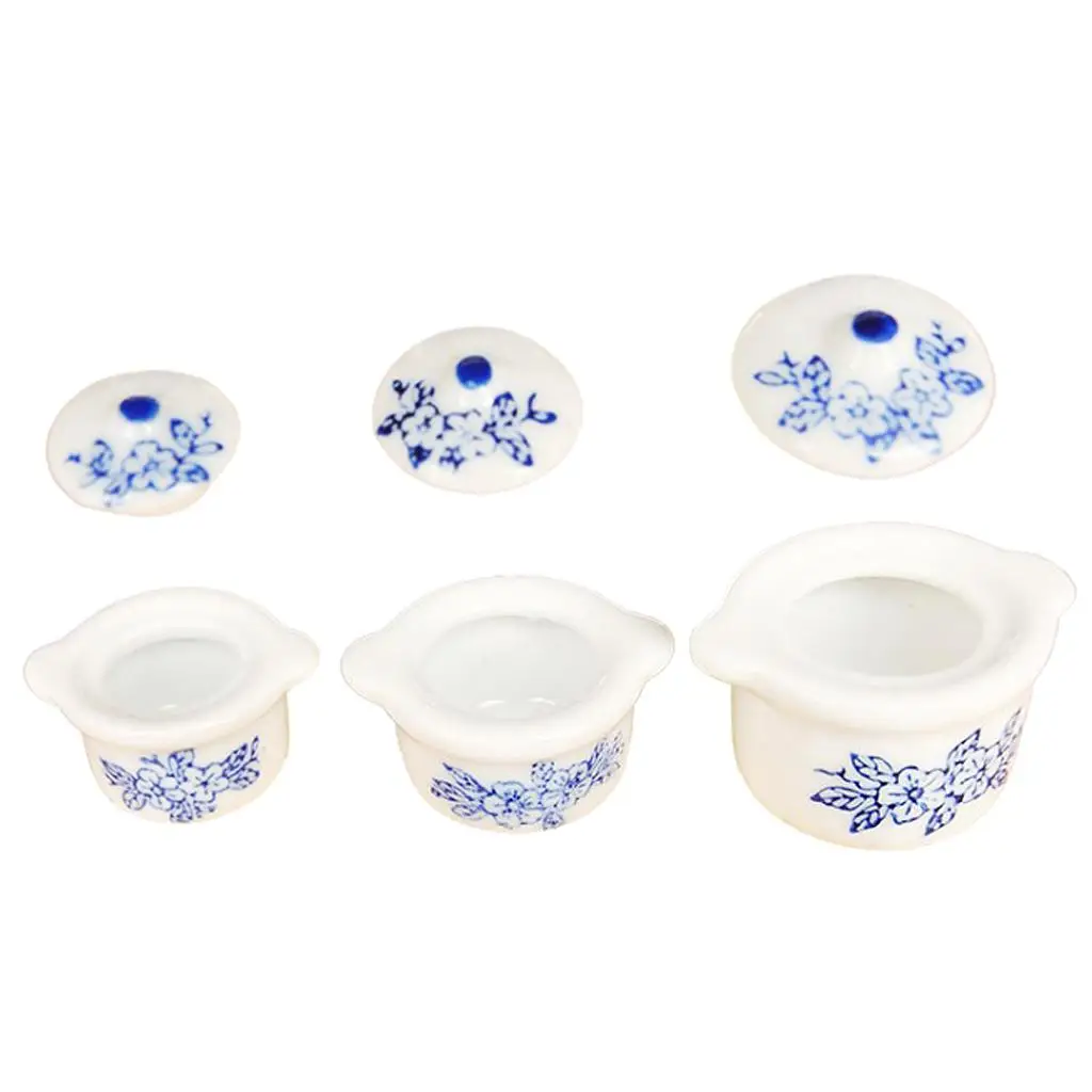 Lots 3 Antique 1/12 Dollhouse Ceramic Casserole Miniature Room Decor Accs | Furniture Toys