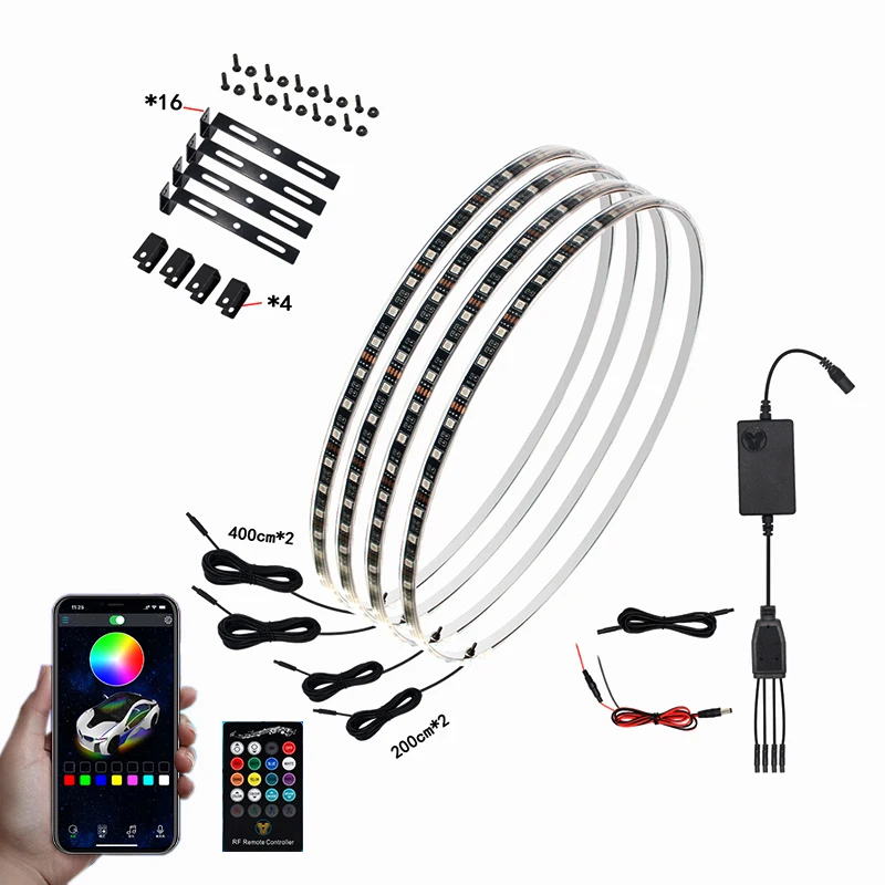 

Автомобильные колеса 15,5 дюйма, 4 шт., модифицированные детали, неоновые огни, 7 цветов, электронное управление освещением, автомобильная декоративная атмосфера, детали для авто