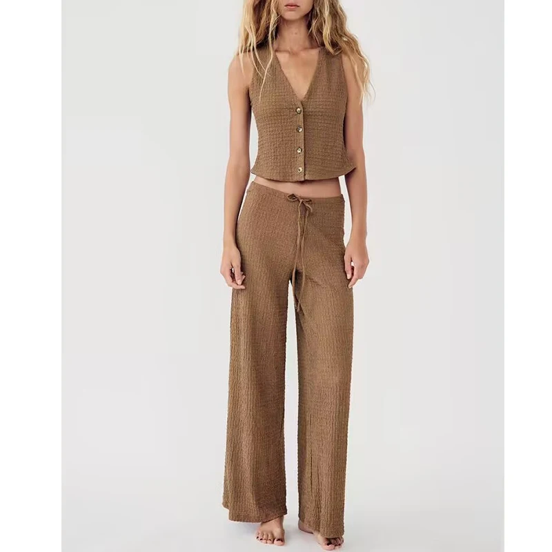 Элегантный женский костюм TRAF уличная одежда из двух предметов с V-образным