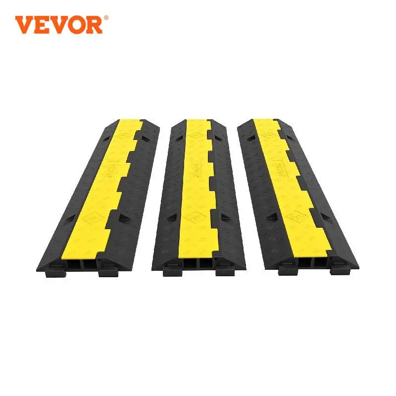 

VEVOR 3PCS 2 Channel Cable Protector Ramp Cable Cover Guard Rubber Floor Speed Bump 11000 LBS Load Capacity for Venues, Squares