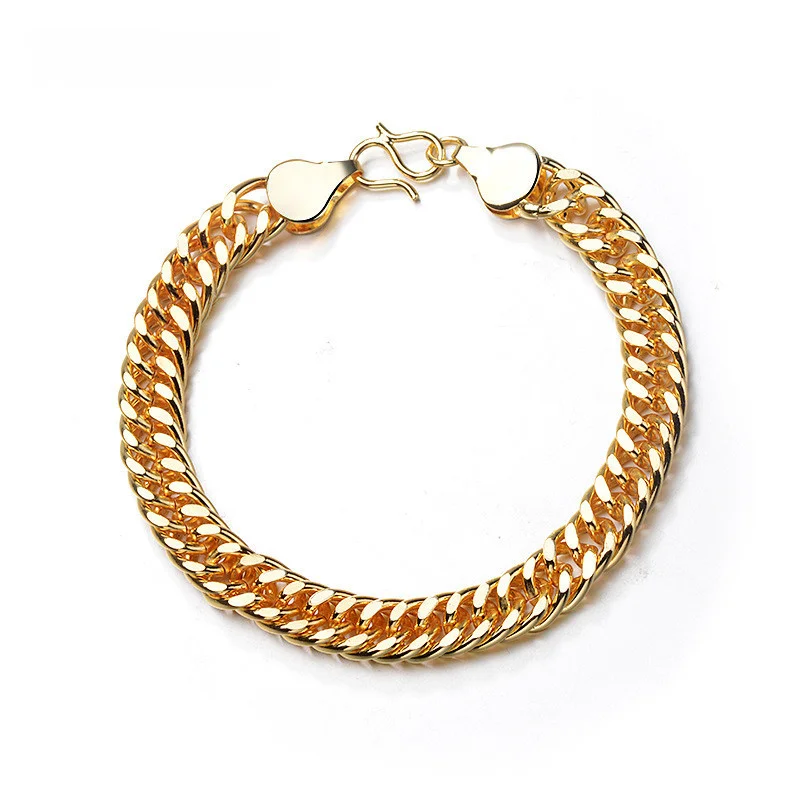 

HOYON 24K Yellow Gold Color Figaro Chain Bracelet Men's Hand Jewelry for wedding gift for boyfriend all 1 for free shipping