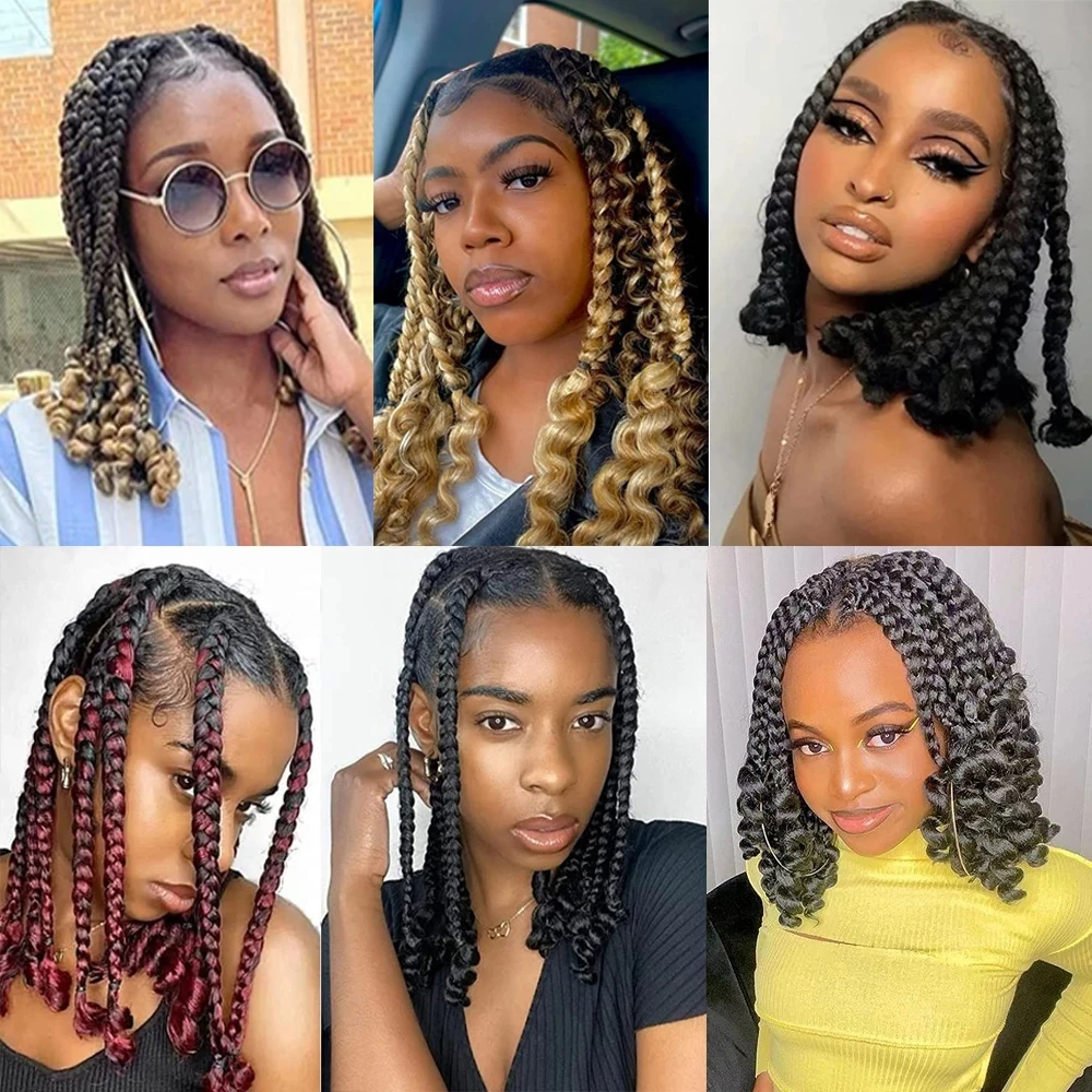 Sambraid Crochet Box Braids Curly Ends Ombre Hair Extensions 10 Inch Goddess Box Braid With Curly Ends Synthetic Hair for Women images - 6