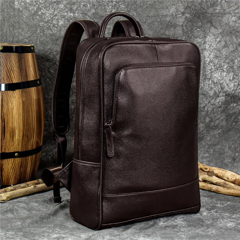 Newsbirds Genuine Leather School Bag Black Brown Men's Business Backpack Cowhide Daypack Casual Schoolbag For Men Boys Student