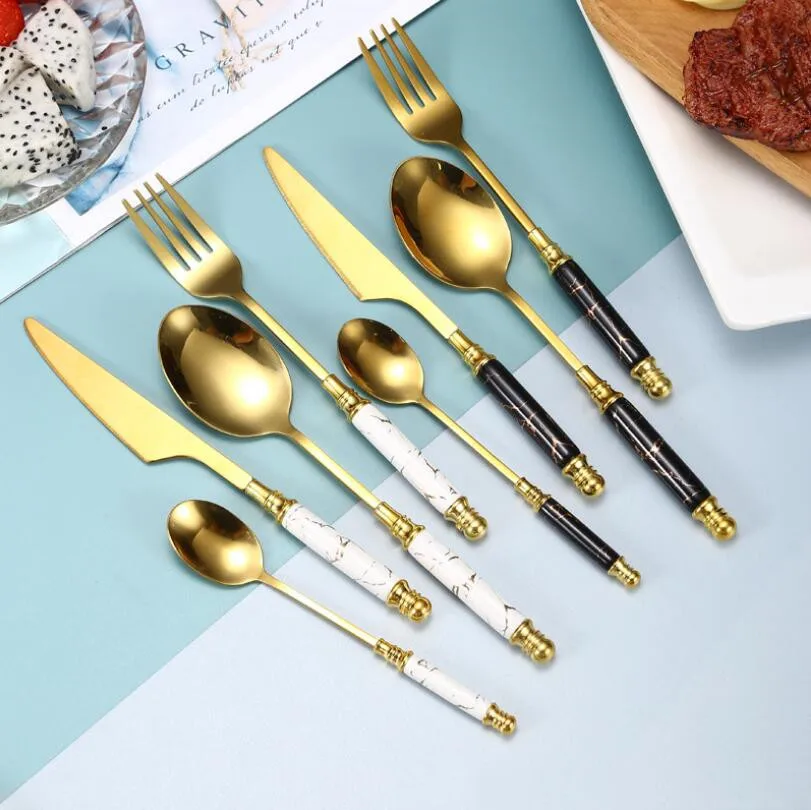 

Ceramic Handle Knife Fork Spoon Silverware Set Western Food Steak Knife Fork Dessert Coffee Spoon High-grade Cutlery Set