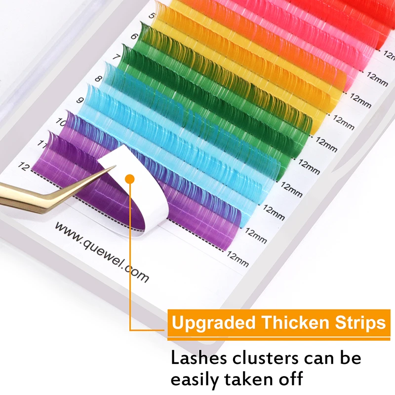 Quewel 0 07 мм Цветные накладные ресницы для наращивания шелковые красные розовые