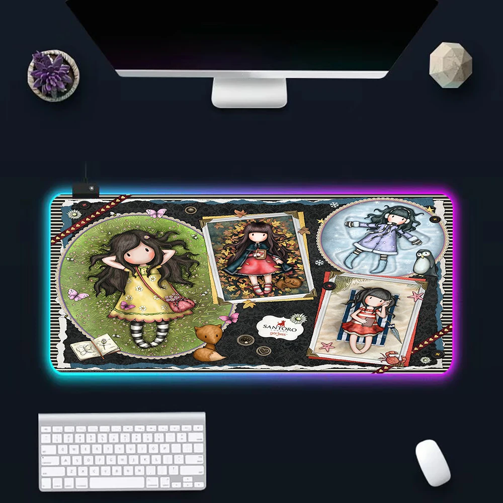 

Santoro Gorjuss RGB Pc Gamer Keyboard Mouse Pad Mousepad LED Glowing Mouse Mats Rubber Gaming Computer Mausepad