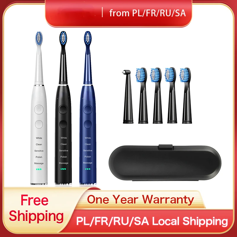 Sonic Electric Toothbrush Upgraded Adult Waterproof USB Rechargeable 360 Days Long Standby Time With5 Brush Head Best Gift |