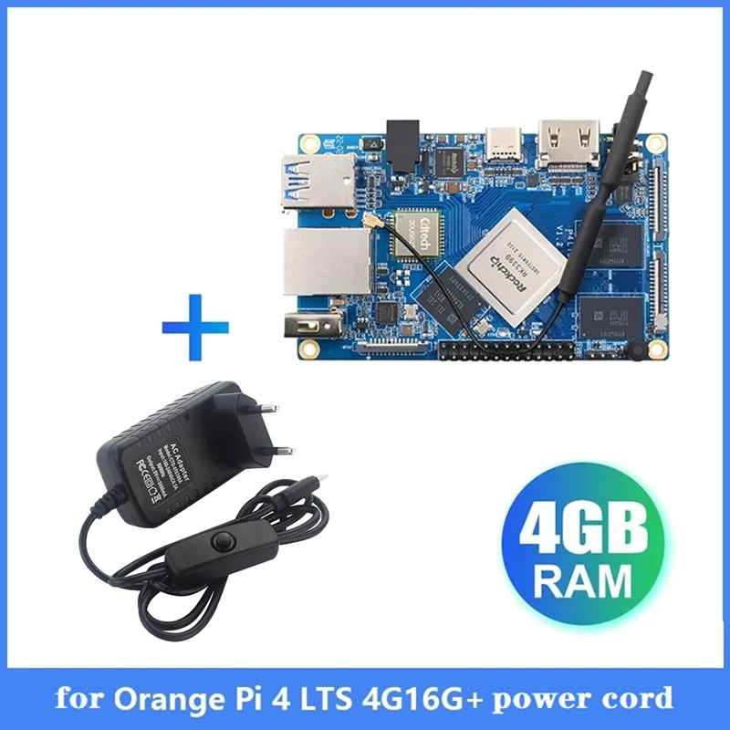 

For Orange Pi 4LTS RK3399 4G RAM+16G EMMC Flash Wifi+BT5.0 Android Ubuntu Debian Development Board+Power Adapter