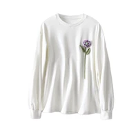 appliques shirts for women 95 cotton spandex springautumn tees tops 2022 clothes women flower shirt women white