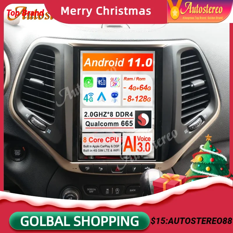 

Vertical Screen Tesla Style Android 11 8+128 G6 For JEEP Cherokee 2014-2019 Car GPS Navigation Radio Multimedia Player Head Unit