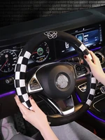 fashion camellia black white round type d type car interior ornaments car handle bar car steering wheel cover