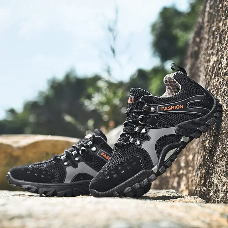 JIEMIAO Men's Hiking Shoes Mesh Breathable Outdoor Shoes Wear-resistant Men Trekking Walking Hunting Tactical Sneakers