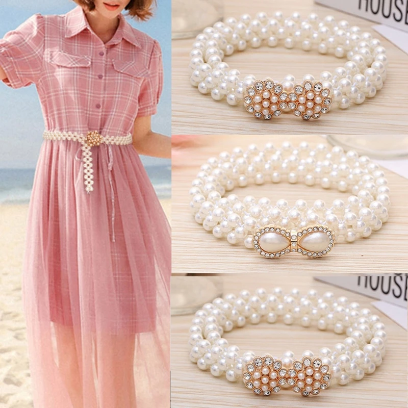 

Elegant Women Pearl Belt Waist Belt Female Girls Dress Pearl Wedding Chain Belt