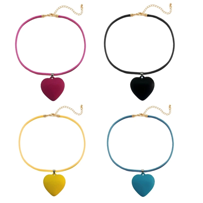 

4 Pack Big Heart Pendant Neck Jewelry Heart Pendant Choker Gift for Woman Girls