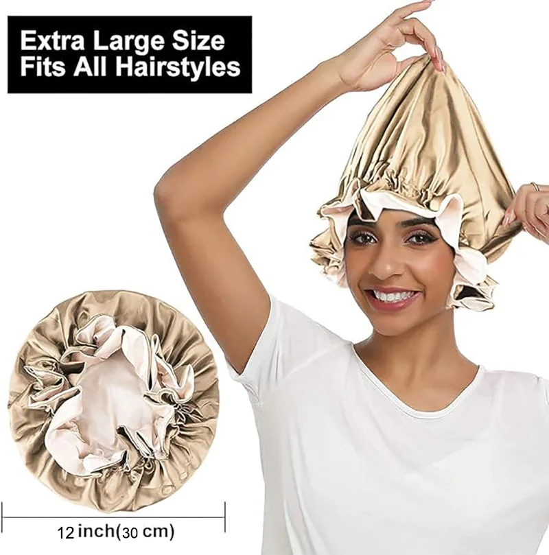 Атласный чепчик для сна регулируемый шелковый вьющихся волос двухслойная