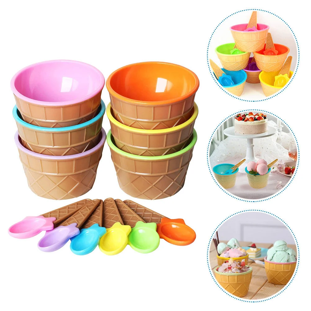 

Plastic Containers For Desserts Ice Cream Bowl Food Household Salad Bowls Small 9.8x9.8cm Kids Spoons Pp Decorative Dessert
