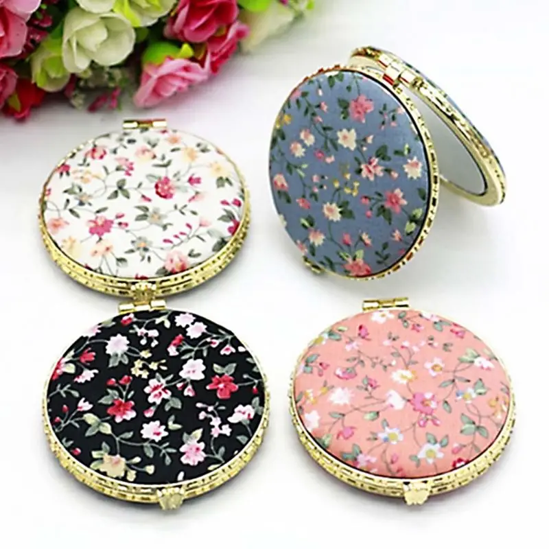 

1Pc Mini Round Pocket Folding Makeup Mirror Vintage Double Sides Floral Printed Chinese Style Compact Cosmetic Tool Portable