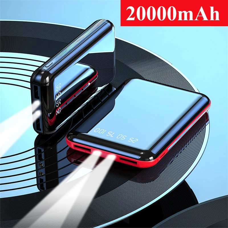 20000mah portable mini power bank mirror screen led digital display powerbank external battery pack poverbank for mobile phones free global shipping