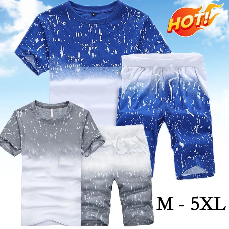 Summer New Men's Short Sleeve Shorts Suit Fashion Short Sleevelarge size Set