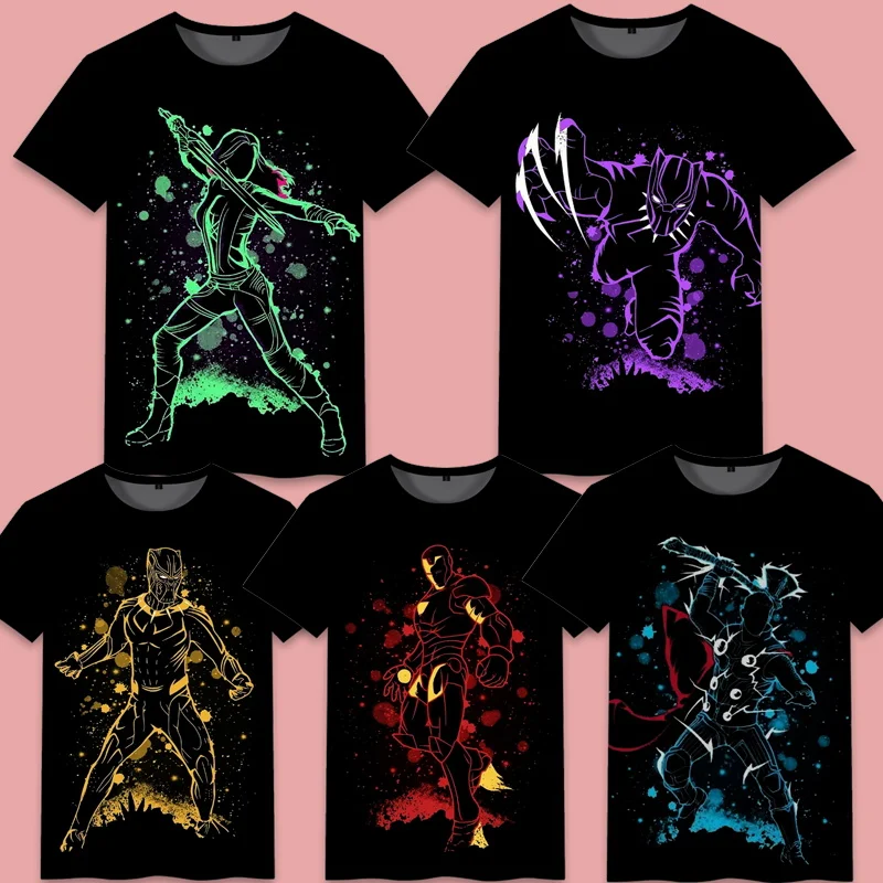 

Футболка с коротким рукавом для мальчиков, комбинированная одежда с героями Marvel, Мстители, Железный человек, Халк, Черная пантера, косплей