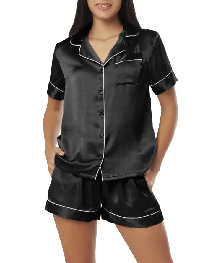 

Женская шелковая атласная пижама HMCN с коротким рукавом и шортами