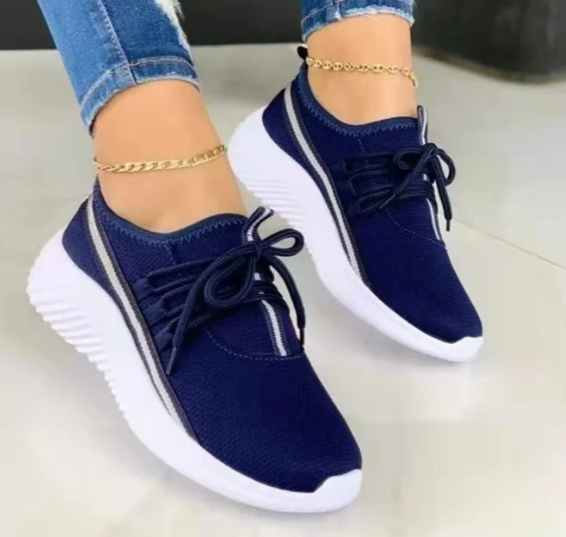 

Summer Sneakers Women Knit Shoes Lace Up Solid Color Female Sport Outdoor Breathable Mesh Casual Shoes