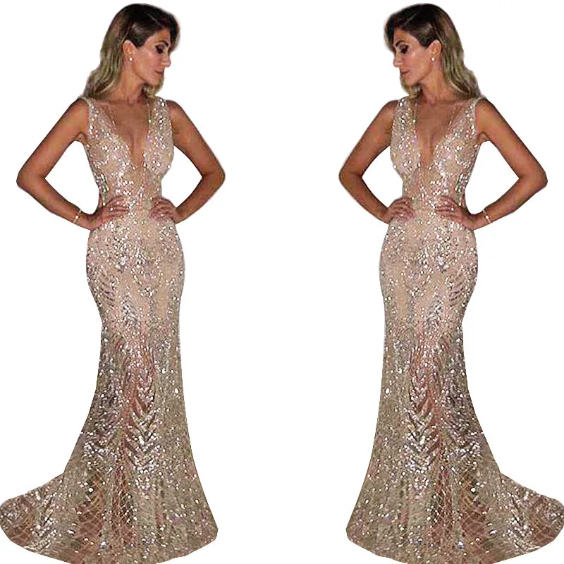 

New Luxury Bridesmaid Party Dresses for Women Maxi Floor Length Mermaid Gowns Golden Appqulies Illusion Sweetheart