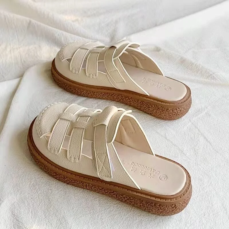 

BKQU Baotou Sandals Women's Summer 2022 New Style, Versatile, Comfortable, No Heels, Wearing Thick Bottomed Lazy Half Slippers