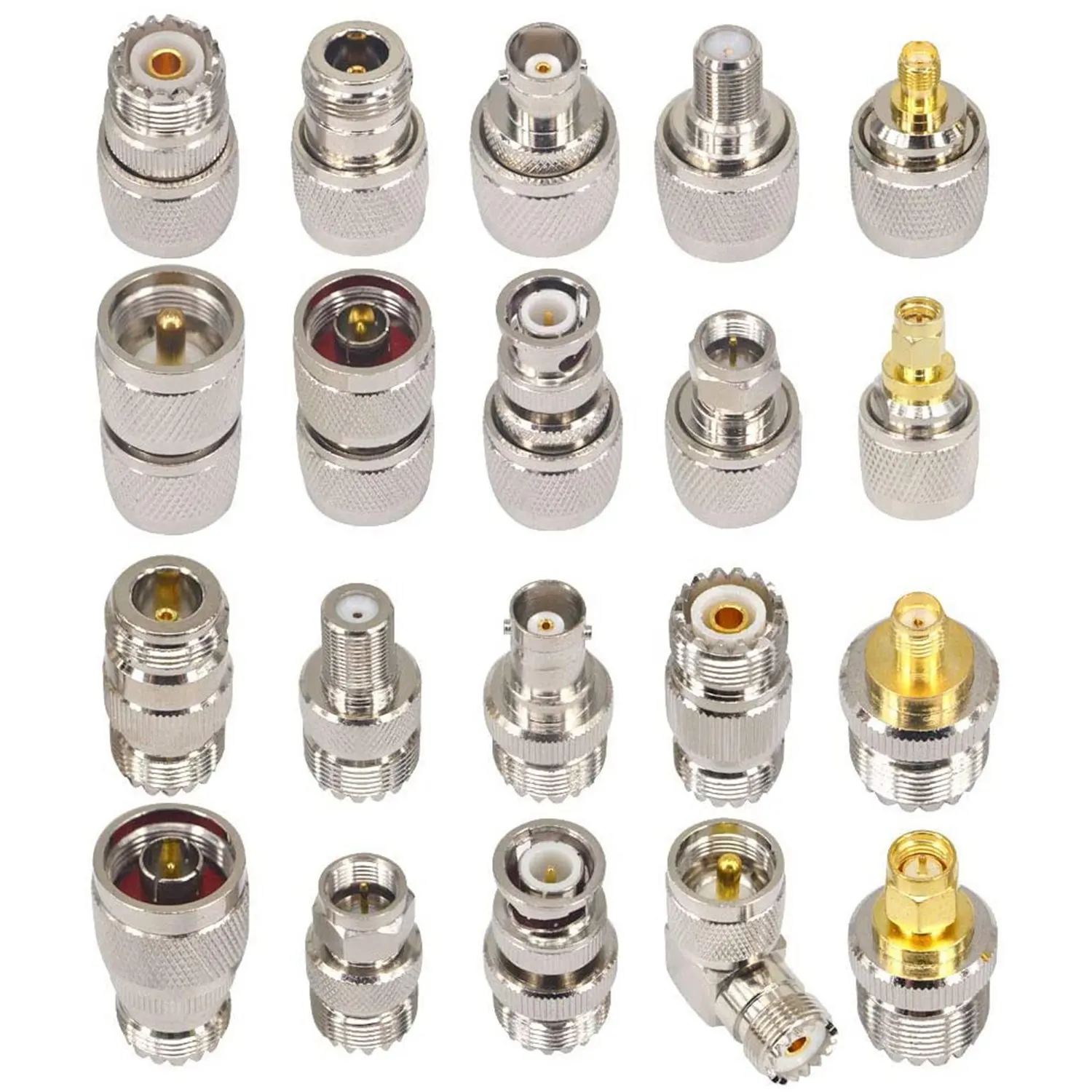 

20PCS RF Coaxial Connector Kit UHF SO239 PL259 Adapter Set UHF to SMA/BNC/N/UHF/F Adapter Coax Adapter for CB Antenna