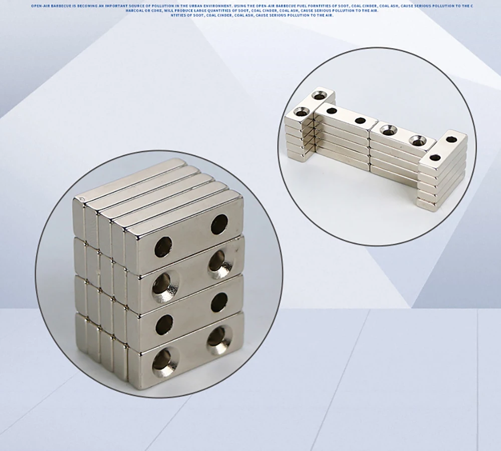 Неодимовые магниты с двумя отверстиями 30x10x3 мм квадратные никелированным