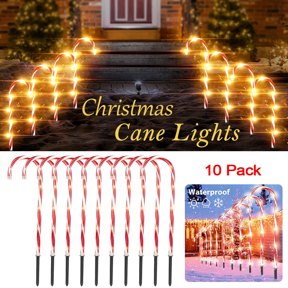 

Christmas Candy Cane Lights Outdoor Garden Pathway Yard Lawn Decorations LED Solar Power String Lights New Year Atmosphere Decor
